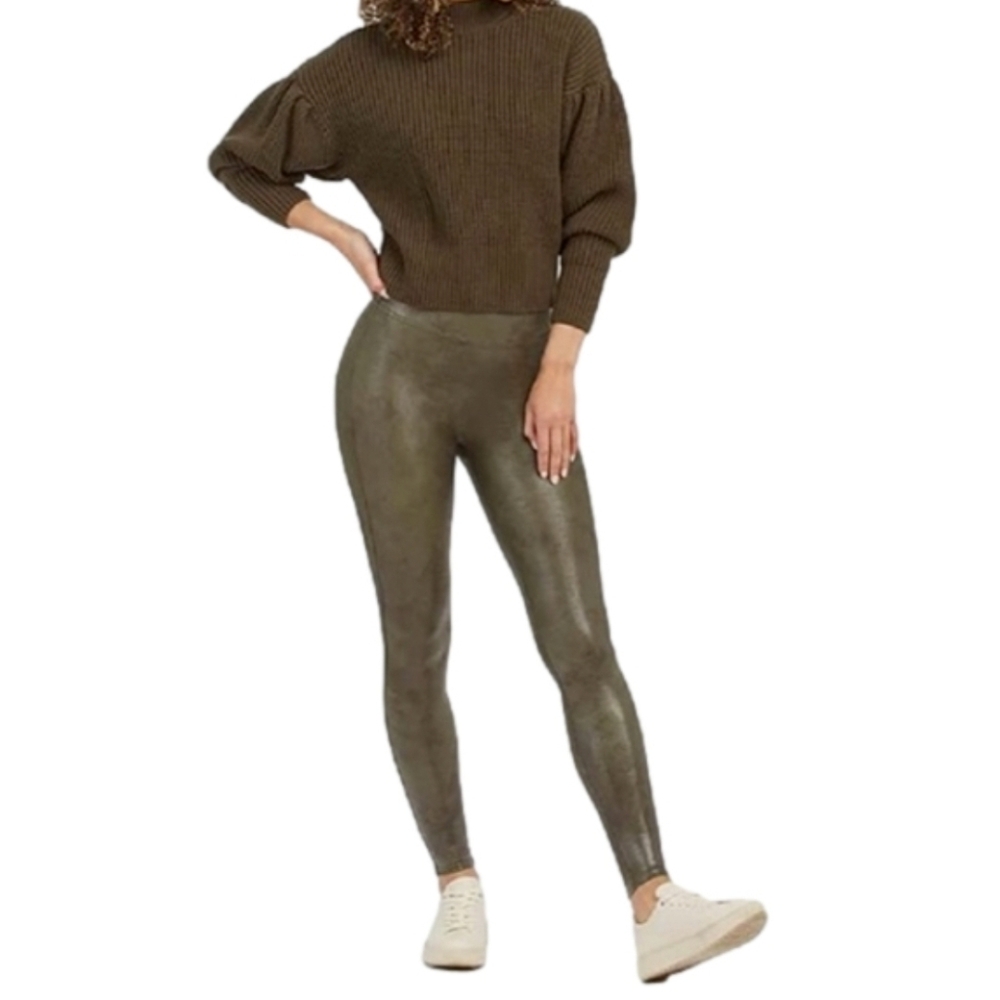 NEW SPANX Green Python Snake Print Leggings Medium - image 1